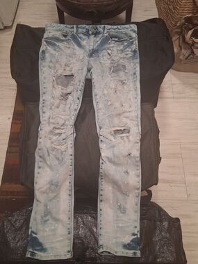 Smoke Rise Mens Distressed Light Wash Ripped Jeans